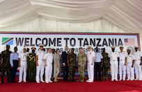 Military partners and U.S. Embassy leadership pose for a group photo after the Exercise Cutlass Express 2025 (CE 25) closing ceremony in Dar es Salaam, Tanzania, Feb. 21, 2025.