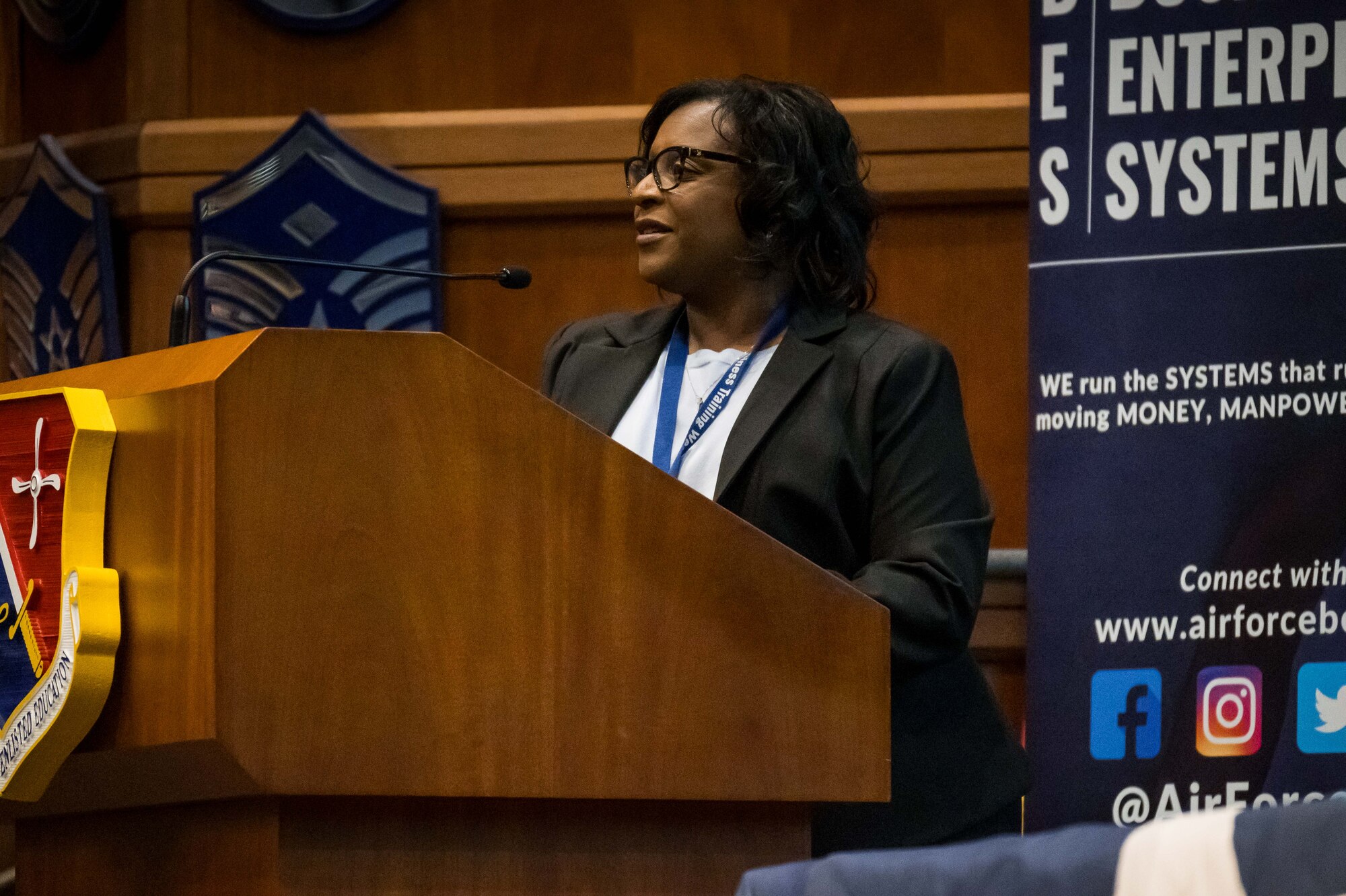 Director of BES Small Business Programs, Ms. Yolanda McCain speaks during the BES Small Business Office (SBO) Vendor Exchange Forum