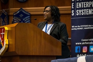 Director of BES Small Business Programs, Ms. Yolanda McCain speaks during the BES Small Business Office (SBO) Vendor Exchange Forum