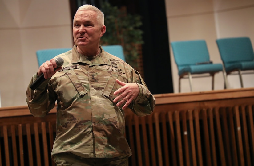 Brig. Gen. Haldane Lamberton, adjutant general for Kentucky spoke to the audience of staff sergeants during the two-day leader development program event held at Kentucky State University in Frankfort Feb. 8-9, 2025.