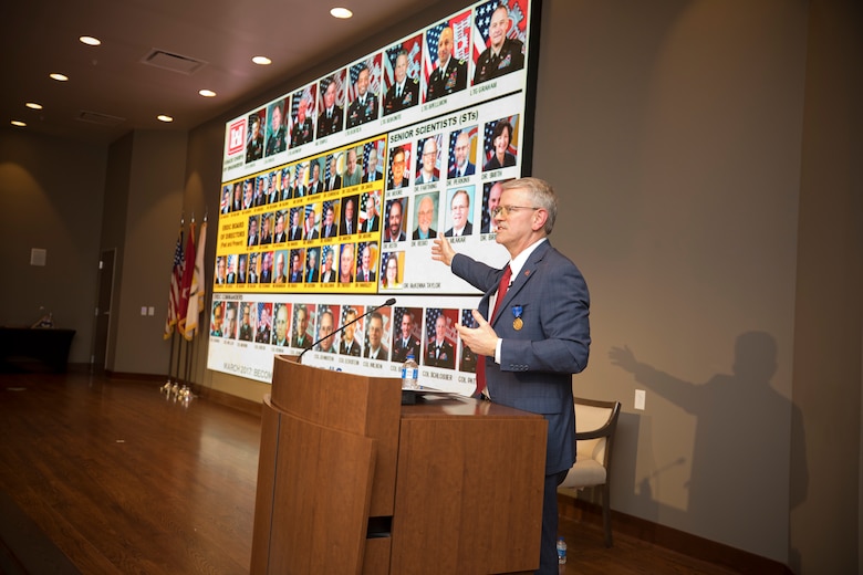 Dr. David W. Pittman, Senior Executive Service (SES), reflects on his 38-year career during his retirement ceremony at the U.S. Army Engineer Research and Development Center (ERDC).