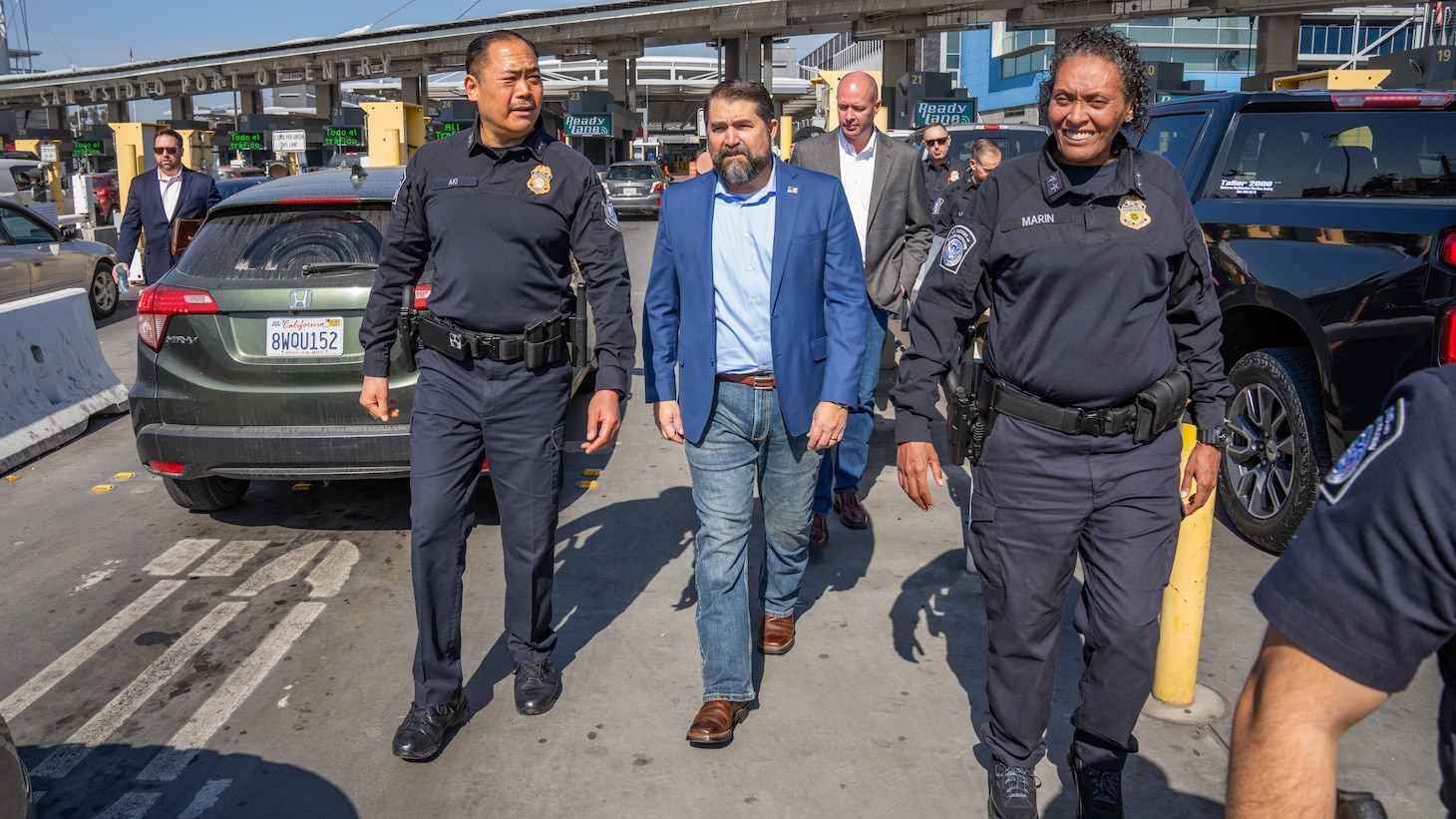 Naval Criminal Investigative Service Director Omar Lopez meets with leadership from the U.S. Customs and Border Control at the U.S.-Mexico border at the San Ysidro port of entry, Feb. 19, 2025.