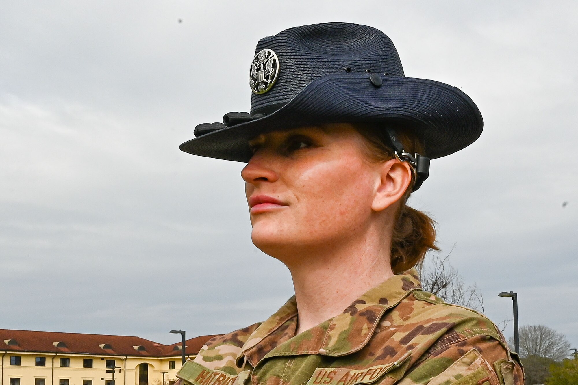 U.S. Air Force Tech. Sgt. Cally Hatrick, 22nd Training Support Squadron military training instructor, poses for a photo at Maxwell Air Force Base, Alabama, Feb. 19, 2025.