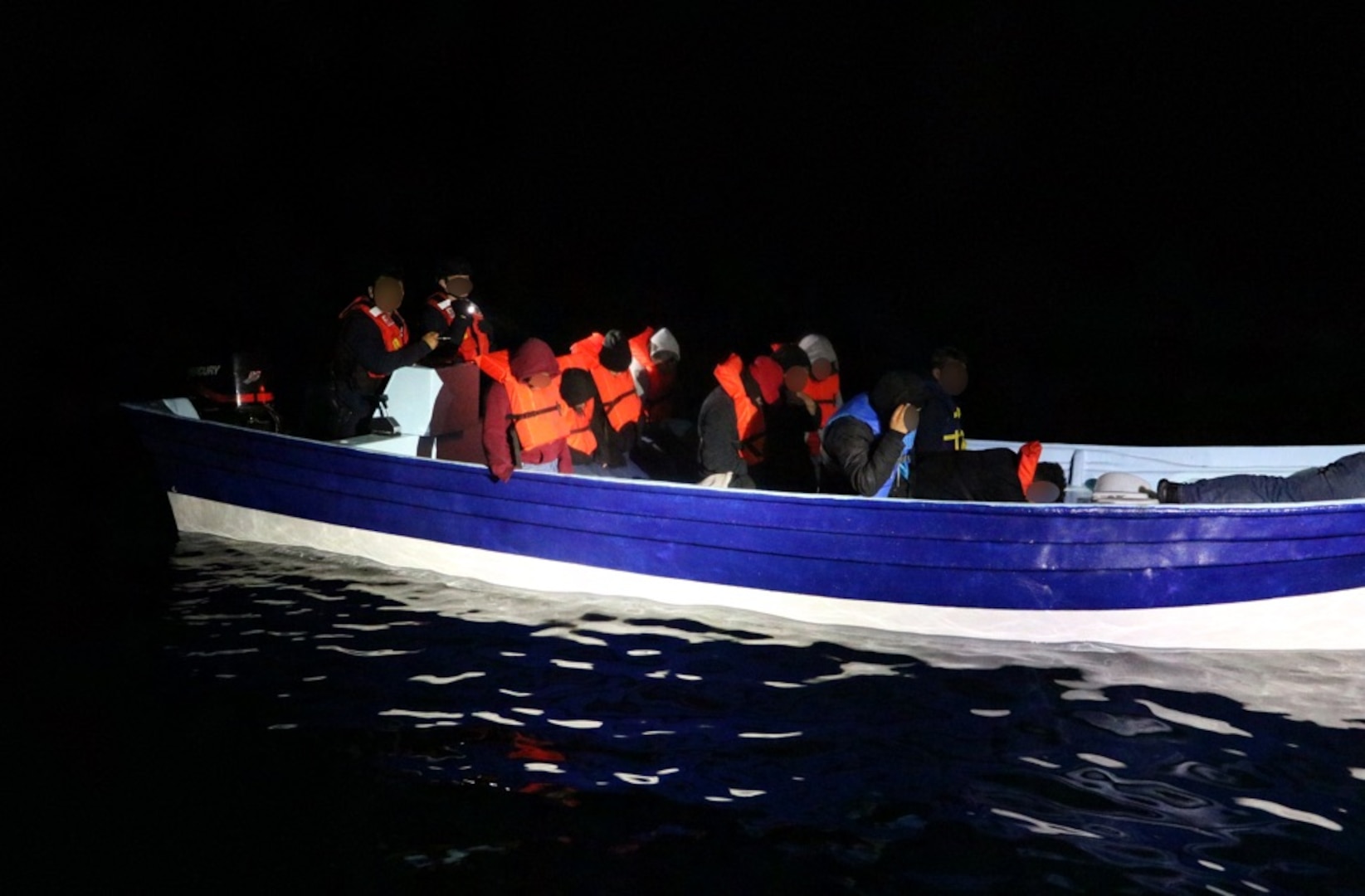 The crews of the Coast Guard Cutter Benjamin Bottoms and the Coast Guard Cutter Haddock interdict 13 aliens off of Encinitas, California Feb. 21, 2025.