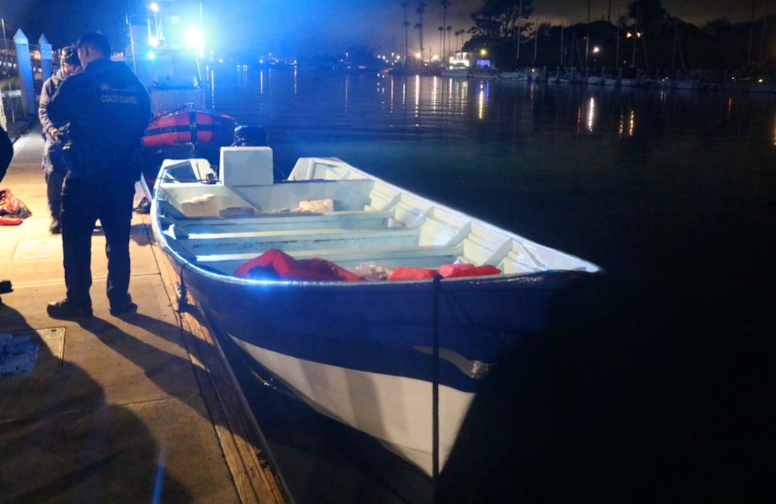 The crews of the Coast Guard Cutter Benjamin Bottoms and the Coast Guard Cutter Haddock interdict 13 aliens off of Encinitas, California Feb. 21, 2025.