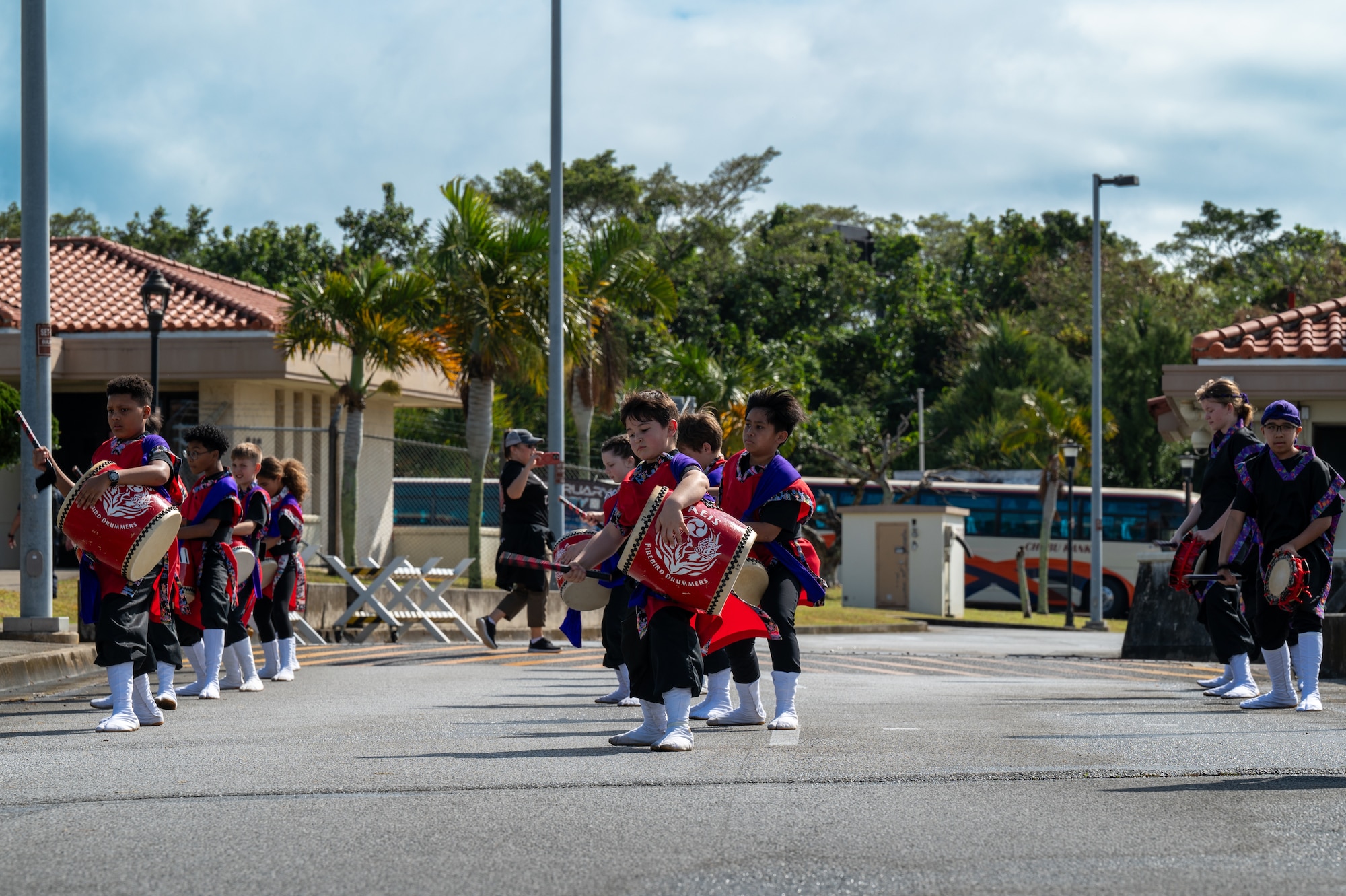 The Firebird Drummers Club play the taiko drums during the Okinawa Marathon