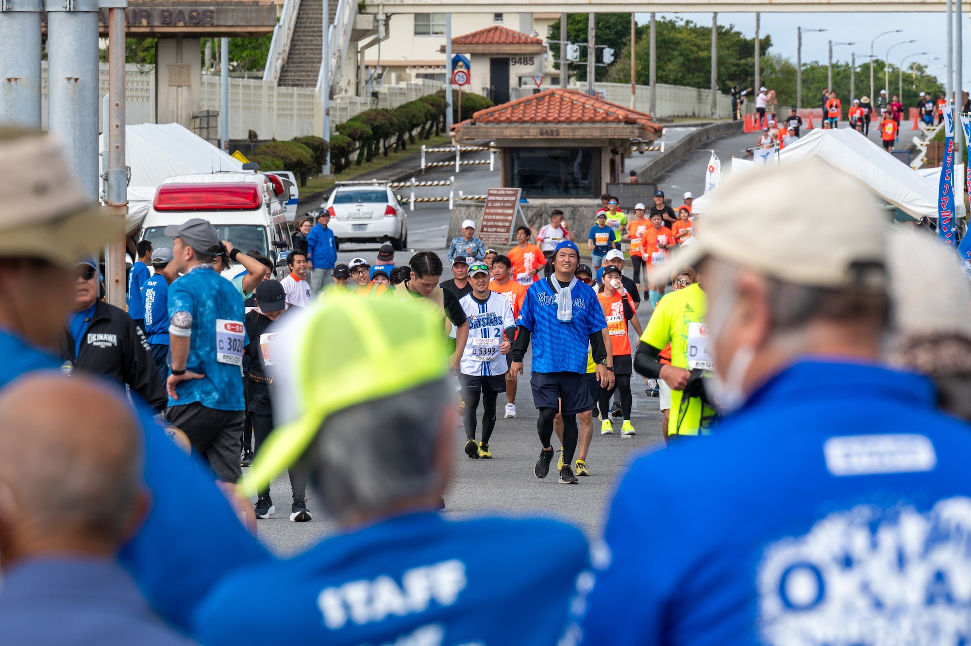 Runners blocked from the exit through gate 5 by volunteers