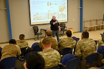 Participants receive classroom instruction on Explosive Ordinance Hazards at Joint Base San Antonio-Lackland, Texas on Feb. 8, 2024. Due to the variety of unexploded ordinances (UXO) and firing mechanisms, airmen must develop a strong discernment for proper identification and response procedures. (US Air Force photo by Alex Dieguez)