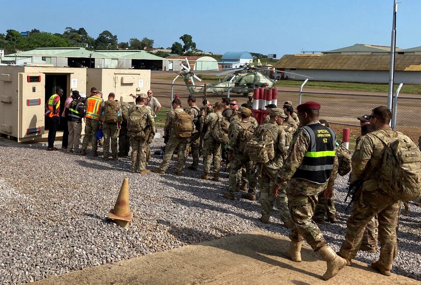 Dozens of U.S. servicemembers from the East Africa Response Force and Combined Joint Task Force-Horn of Africa out of Camp Lemonnier, Djibouti, were serviced and accommodated by Logistics Civil Augmentation Program-Africa during an activation validation mission at Cooperative Security Location Entebbe in Uganda, Feb. 15-17. (U.S. Army courtesy photo)