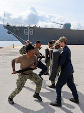 Sailors from USS The Sullivans (DDG 68) conduct Security Reaction Force Basic (SRF-B) training Naval Support Activity Souda Bay, Greece.