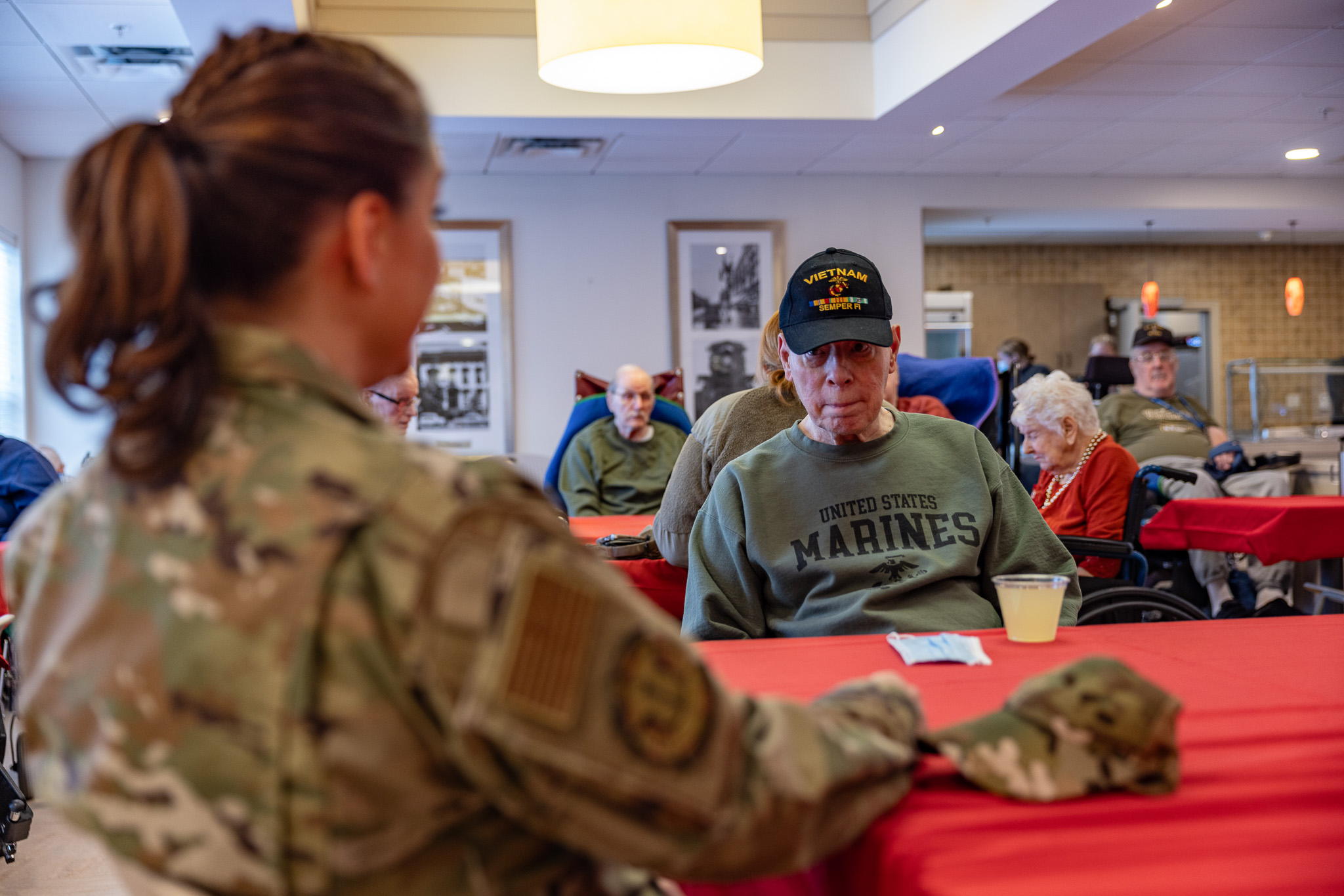 Airmen from the 109th Airlift Wing attend a lunch with veterans, January 29, 2025, Scotia, N.Y. This event is recurring and organized by the 109th Airlift Wing’s Good Neighbor Committee.