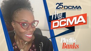 Photo of woman smiling framed by a graphic that reads: "25th anniversary DCMA" and "My DCMA Phyllis Banks."