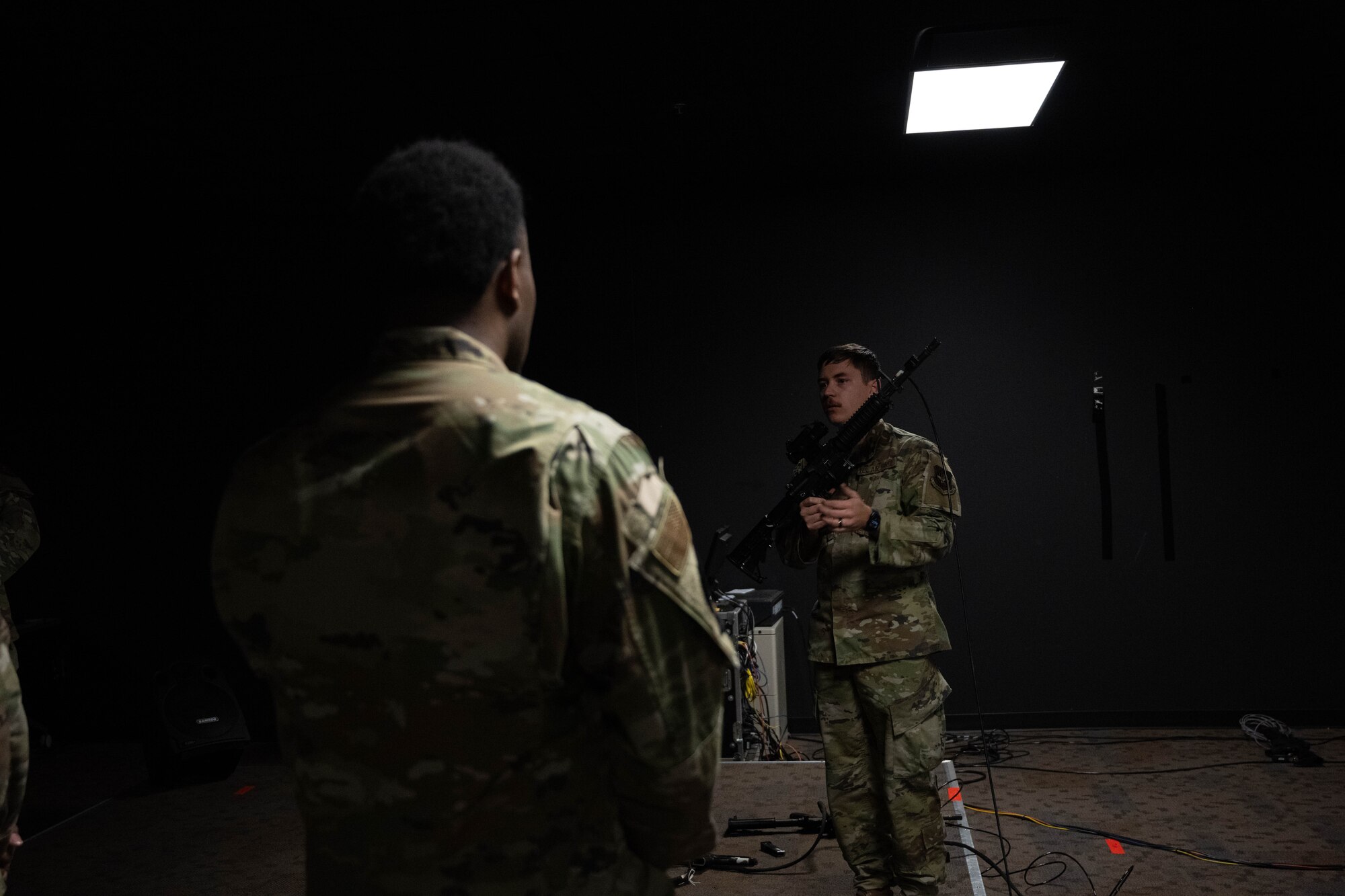 A U.S Airman shows weapon safety for a M4 Carbine.