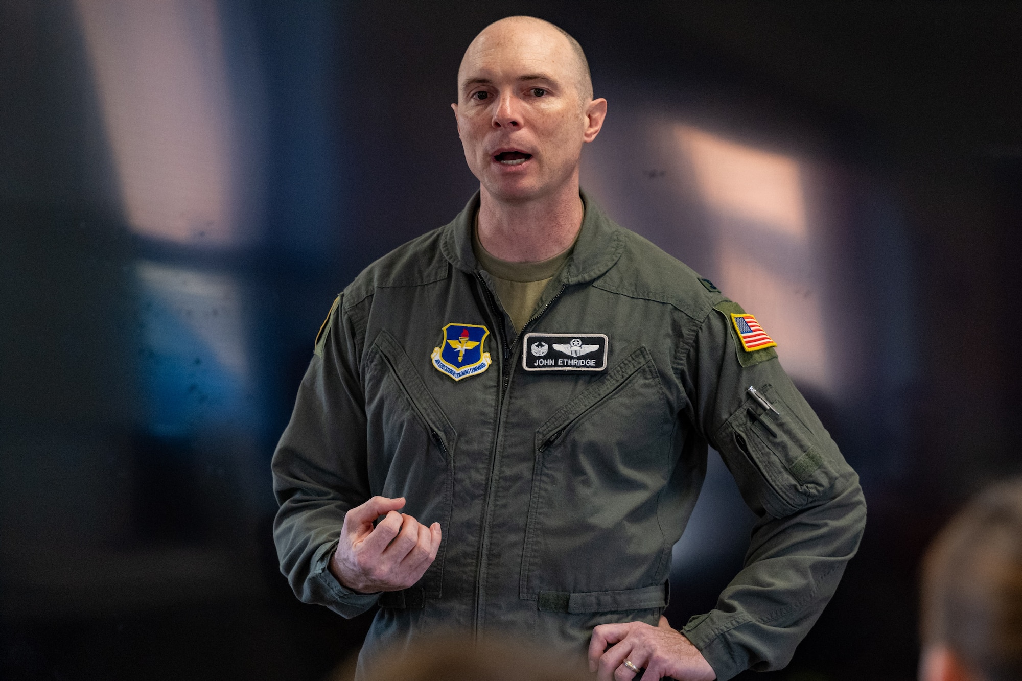 U.S. Air Force Col. John Ethridge, 49th Wing commander, speaks to junior officers during the new First Term Officer Course at Holloman Air Force Base, New Mexico, Feb. 3, 2025.