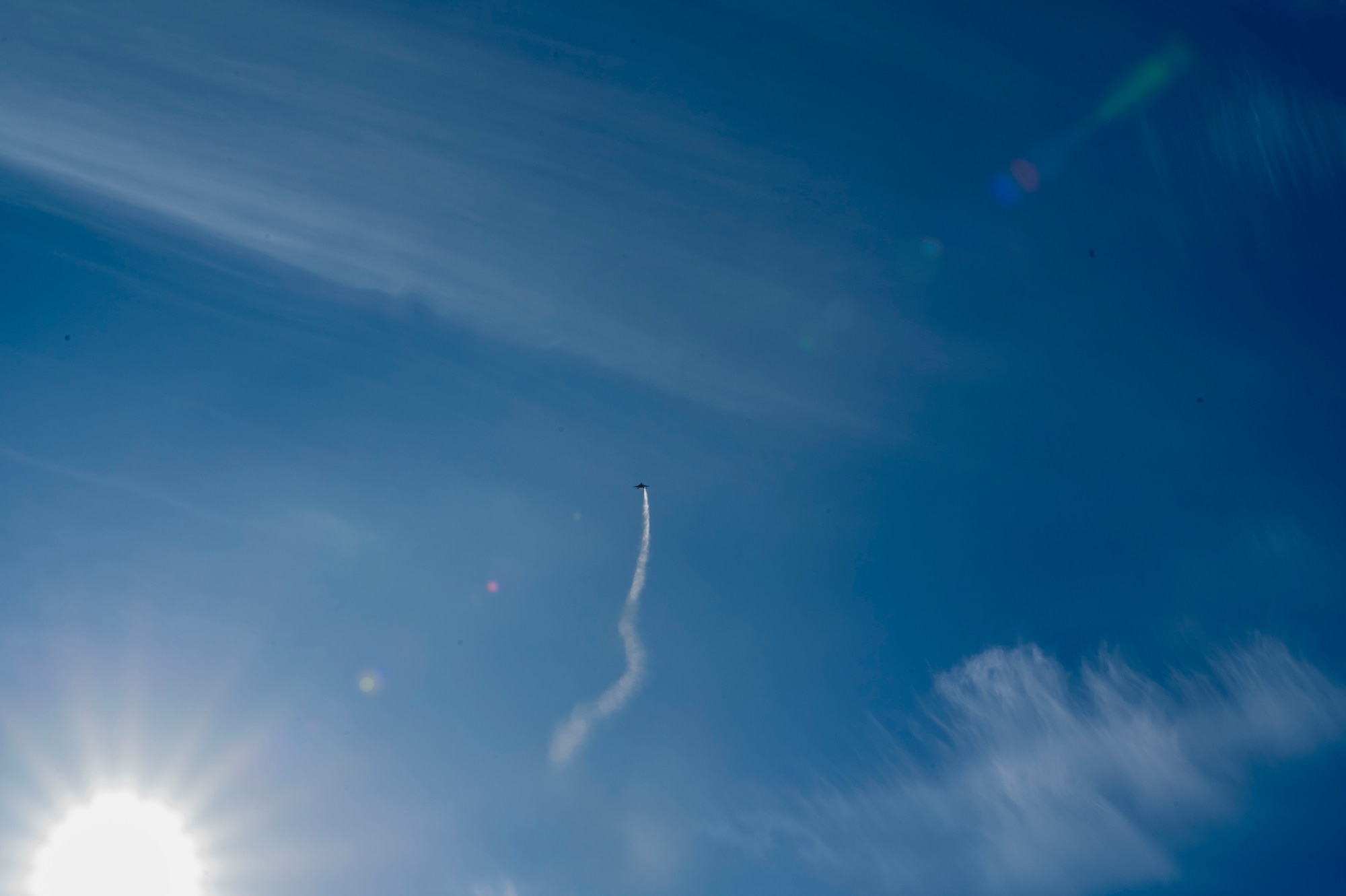 An F-15 EX Eagle II assigned to the 53rd Wing at Eglin Air Force Base, Fla., performs an unrestricted climb from Grand Forks AFB, N.D., Feb. 19, 2025.