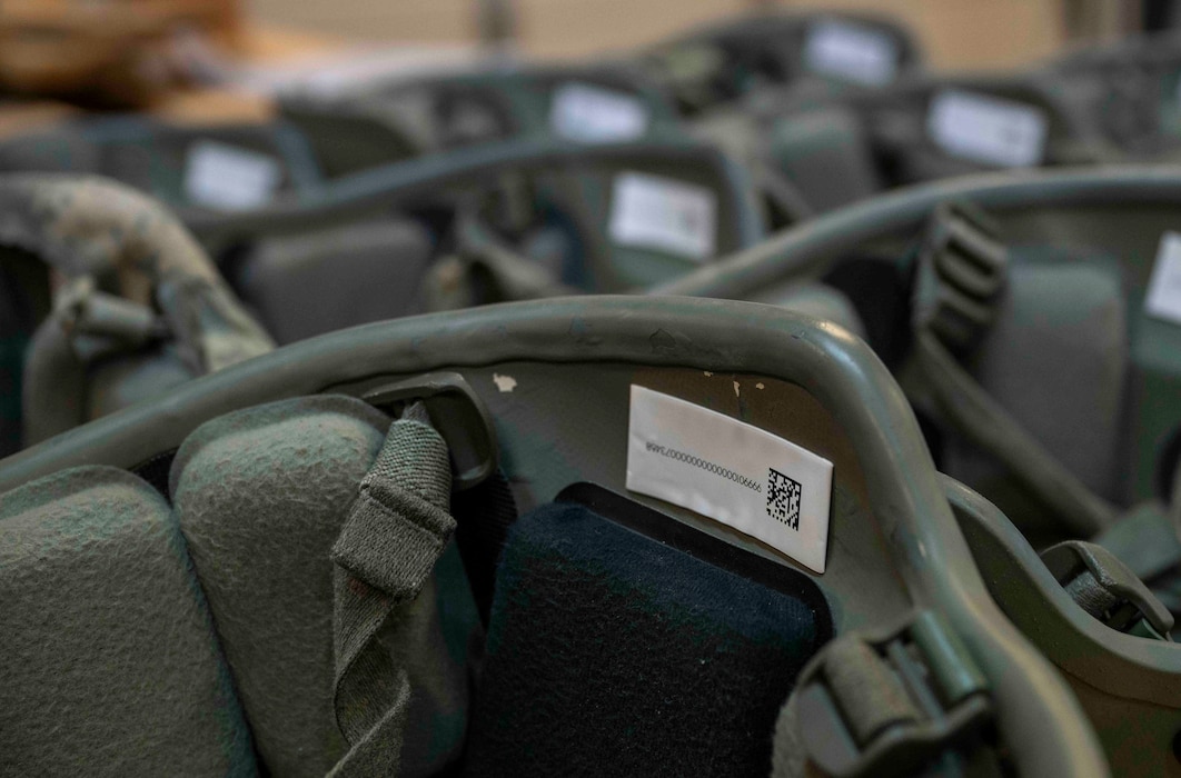 adio Frequency Identification (RFID) tags on individual protective equipment helmets at Spangdahlem Air Base, Feb.7, 2025.