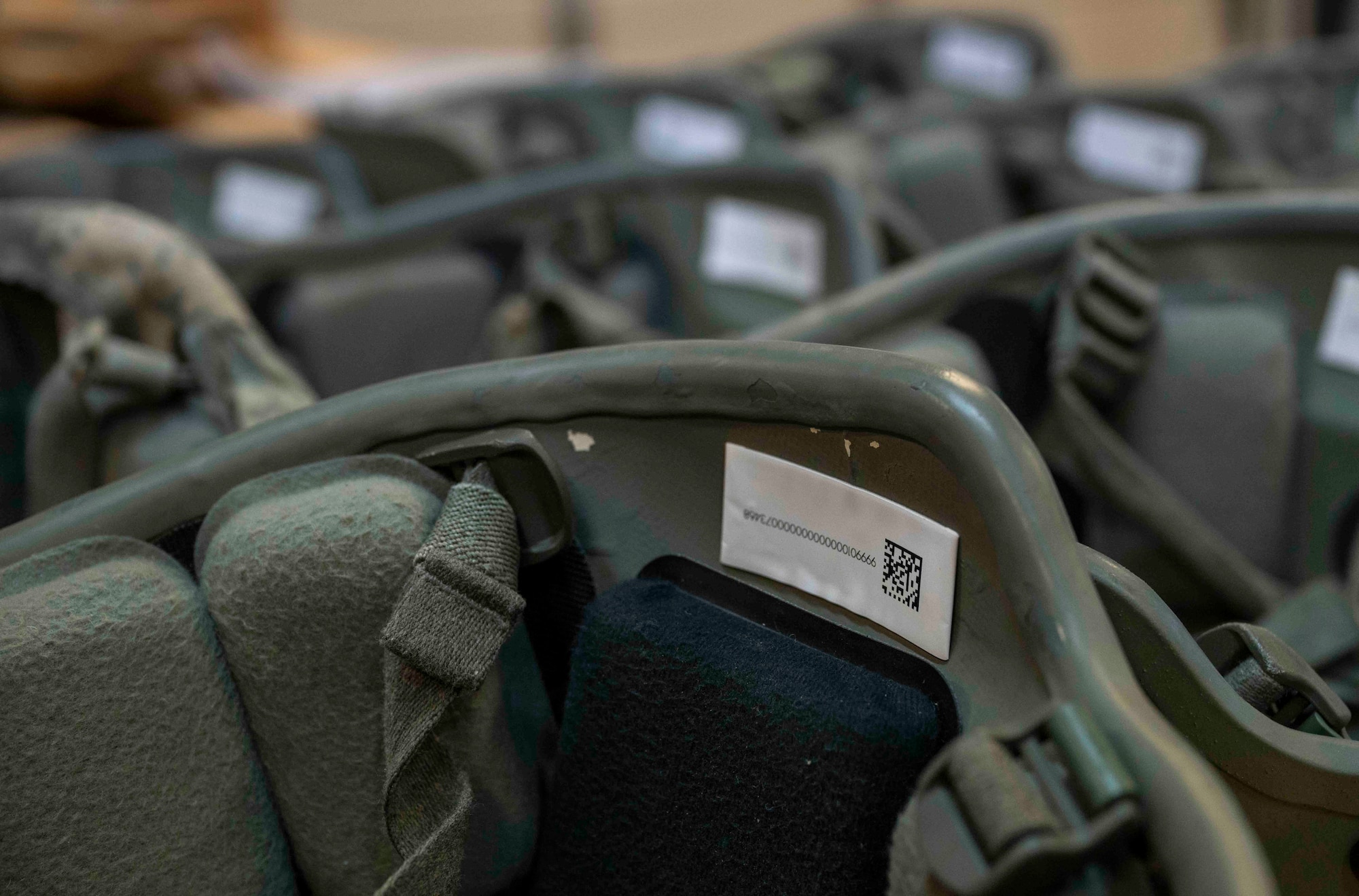adio Frequency Identification (RFID) tags on individual protective equipment helmets at Spangdahlem Air Base, Feb.7, 2025.