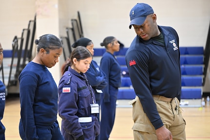 Command Sgt. Maj. Ronald L. Smith Jr., Command SEL for the D.C. National Guard, and members of the Recruitment and Retention Battalion participate in mentorship activities during the acclimation phase at the Capital Guardian Youth ChalleNGe Academy, in Laurel, Md., on Jan. 13, 2025. The engagement supports the core components of the life intervention, dropout reintegration, and General Education Development (GED) preparatory program.