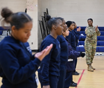 Command Sgt. Maj. Ronald L. Smith Jr., Command SEL for the D.C. National Guard, and members of the Recruitment and Retention Battalion participate in mentorship activities during the acclimation phase at the Capital Guardian Youth ChalleNGe Academy, in Laurel, Md., on Jan. 13, 2025. The engagement supports the core components of the life intervention, dropout reintegration, and General Education Development (GED) preparatory program.