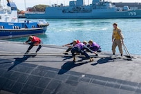 USS Minnesota (SSN 783) conduct mooring operations at HMAS Stirling, Western Australia, Australia, Feb. 25, 2025
