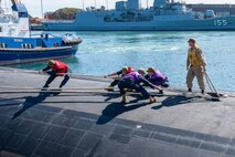 USS Minnesota (SSN 783) conduct mooring operations at HMAS Stirling, Western Australia, Australia, Feb. 25, 2025