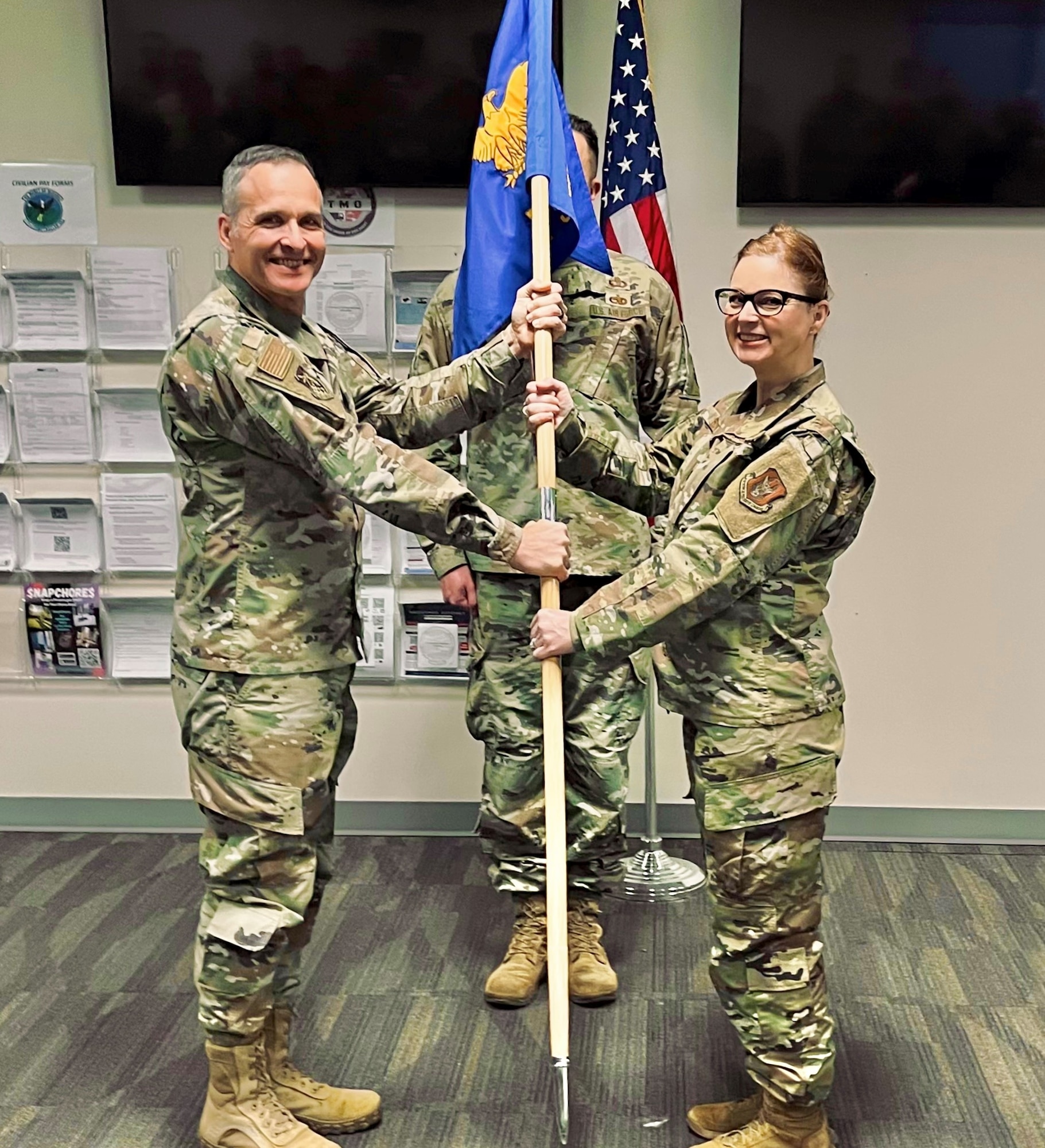 The 419th Force Support Squadron held a change of command ceremony on Dec. 7, 2024, where Major Jessica Hennig relinquished command to Lt. Col. Mary Roundy. (Courtesy Photo)