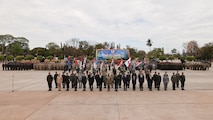 More than 200 service members from U.S., Thailand, Japan, Singapore, South Korea, Indonesia, and Malaysia gathered on the parade grounds at Camp Suranaree, Thailand, Feb. 25, 2025 to usher in the start of Cobra Gold 2025.