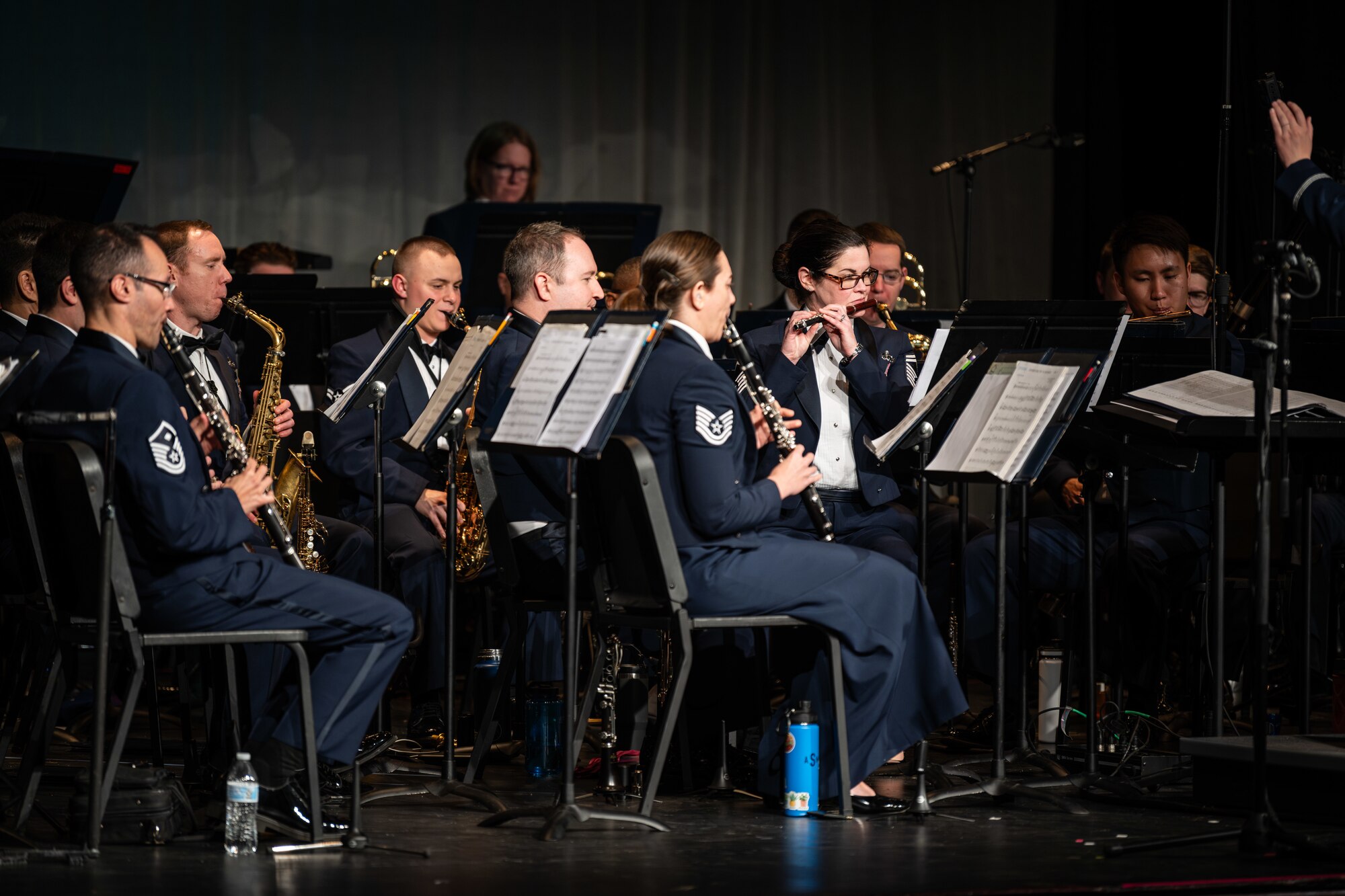 The United States Air Force Band of Mid-America plays for an audience at the Tullahoma High School in Tullahoma, Tenn., Feb. 15, 2025. Each year, the Band of Mid-America tours throughout a 10-state region performing for millions of people. (U.S. Air Force photo by Keith Thornburgh)