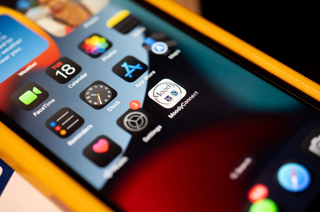 a phone screen shows an app.