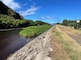 A "sediment island" formed in the Waimea River Flood Control Project channel of natural causes. Photo of downstream extent of sediment island taken from atop Waimea River Flood Control Project levee, right bank at Menehune Road and facing upstream. (USACE, 2024)
