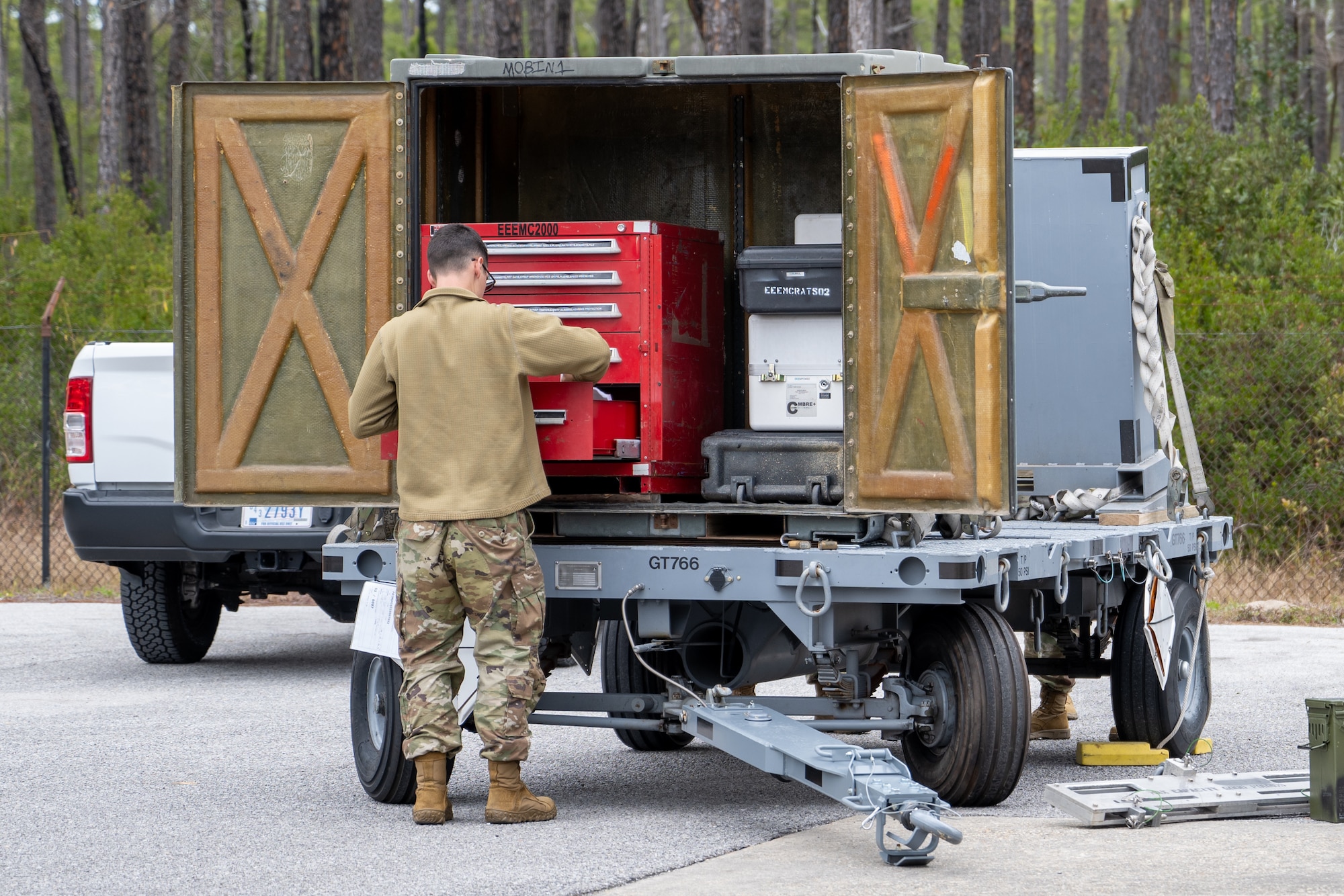 A U.S. Air Force munitions specialist assigned to the 1st Special Operations Wing prepares equipment for a temporary deployment at Hurlburt Field, Florida, Jan. 15, 2025.