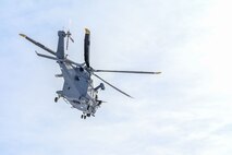 An MH-139A Grey Wolf helicopter assigned to the 550th Helicopter Squadron takes off.