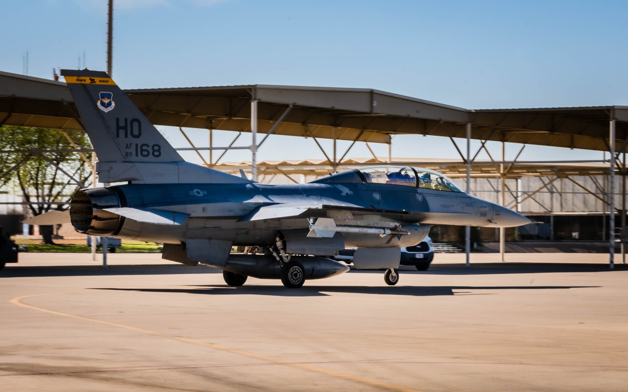 U.S. Air Force Lt. Col. Michael Ress, 309th Fighter Squadron commander, taxis a U.S. Air Force F-16 Fighting Falcon, Feb. 26, 2025, at Luke Air Force Base, Arizona.