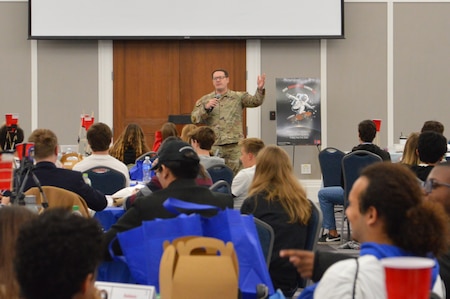 U.S. Army Corps of Engineers, Jacksonville District Commander, Col. Brandon Bowman, spoke to student participants of the Engineering Career Day, an event hosted in partnership with The Society of American Military Engineers (SAME) Jacksonville Post at the Downtown Jacksonville Main Library.