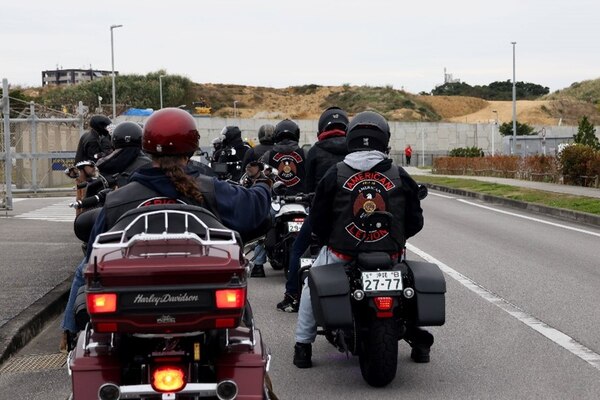 250220-N-DO281-1049 OKINAWA, Japan (Feb. 20, 2025) – Service members and members of the American Legion Riders during a motorcycle safety ride through Okinawa, Japan, Feb. 20, 2025. (U.S. Navy photo by Mass Communication Specialist 1st Class Trey Fowler)