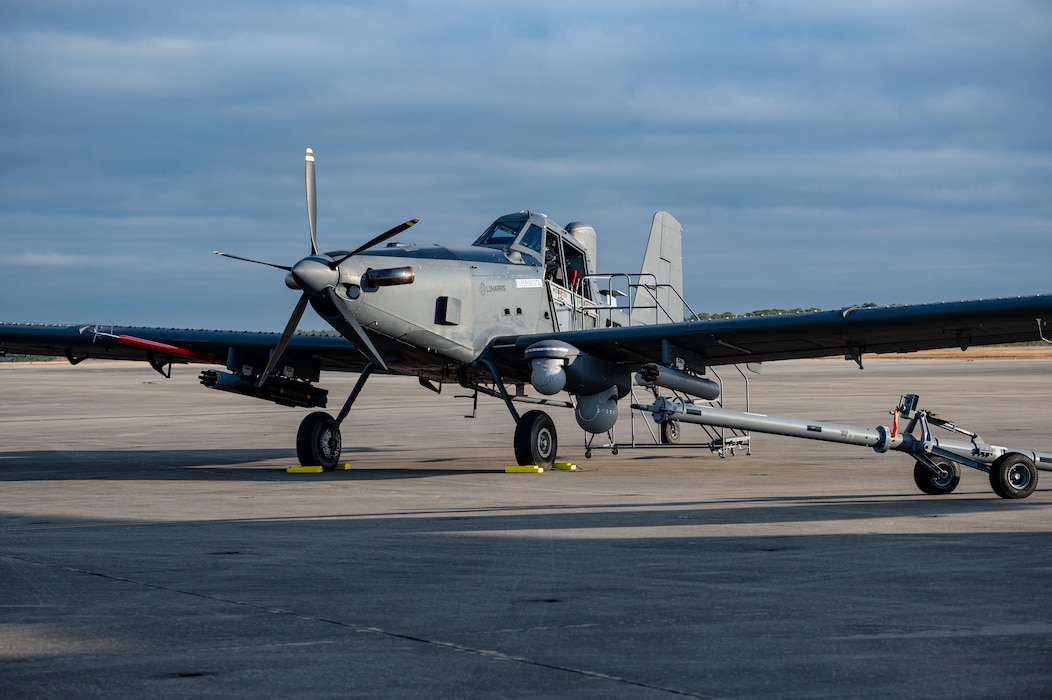 A U.S. Air Force OA-1K Skyraider II is parked on the flightline at Hurlburt Field, Florida, Jan. 28, 2025. The OA-1K Skyraider II is a new, flexible, cost-effective crewed aircraft adaptable to deliver capabilities in support of defense priorities.  (U.S. Air Force photo by Staff Sgt. Natalie Fiorilli)