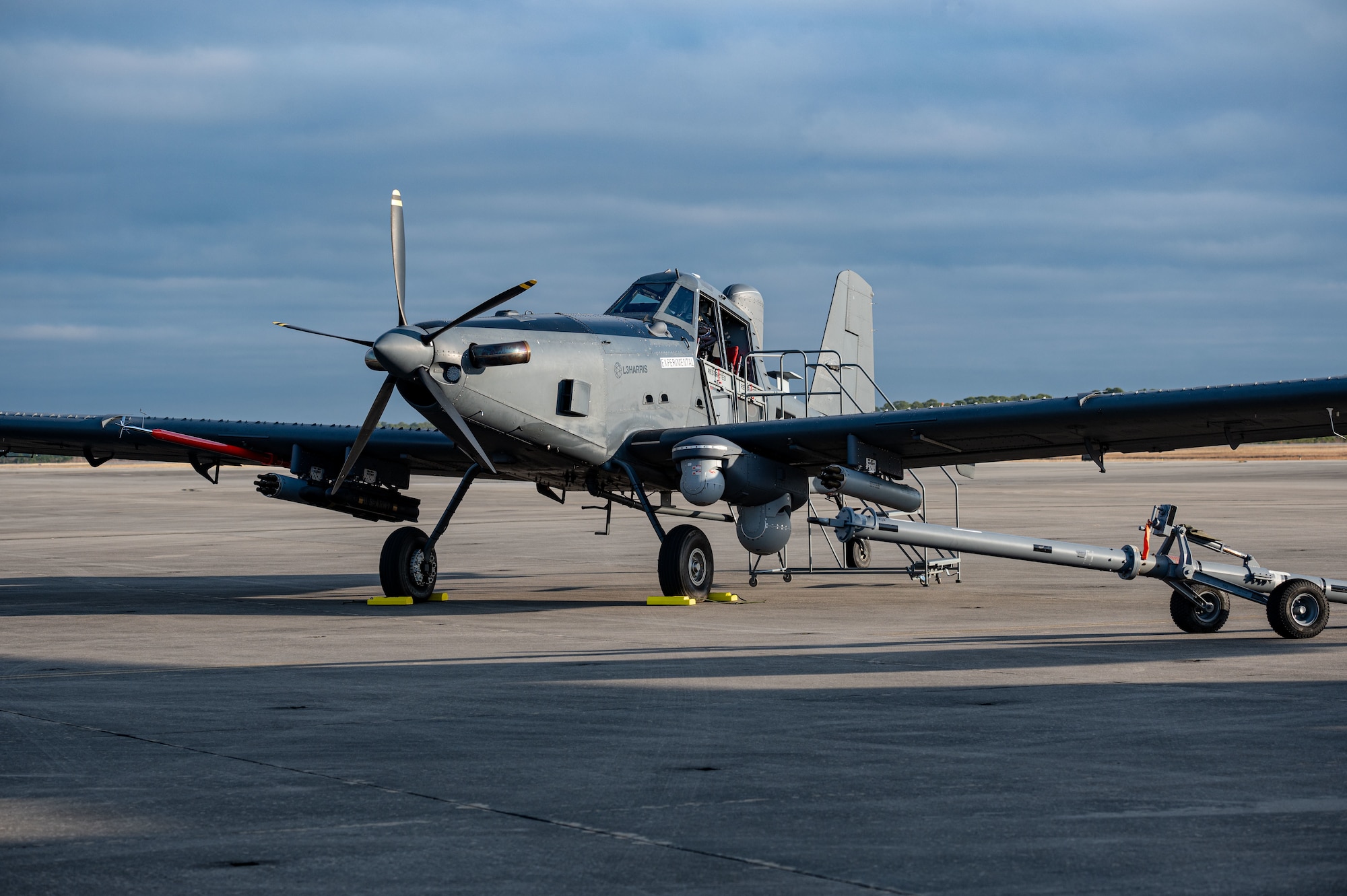 A U.S. Air Force OA-1K Skyraider II is parked on the flightline at Hurlburt Field, Florida, Jan. 28, 2025. The OA-1K Skyraider II is a new, flexible, cost-effective crewed aircraft adaptable to deliver capabilities in support of defense priorities.  (U.S. Air Force photo by Staff Sgt. Natalie Fiorilli)