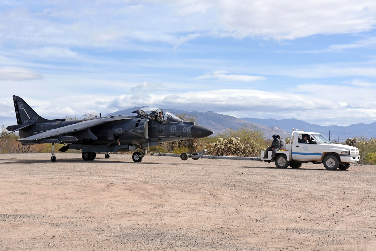 An aircraft is towed.