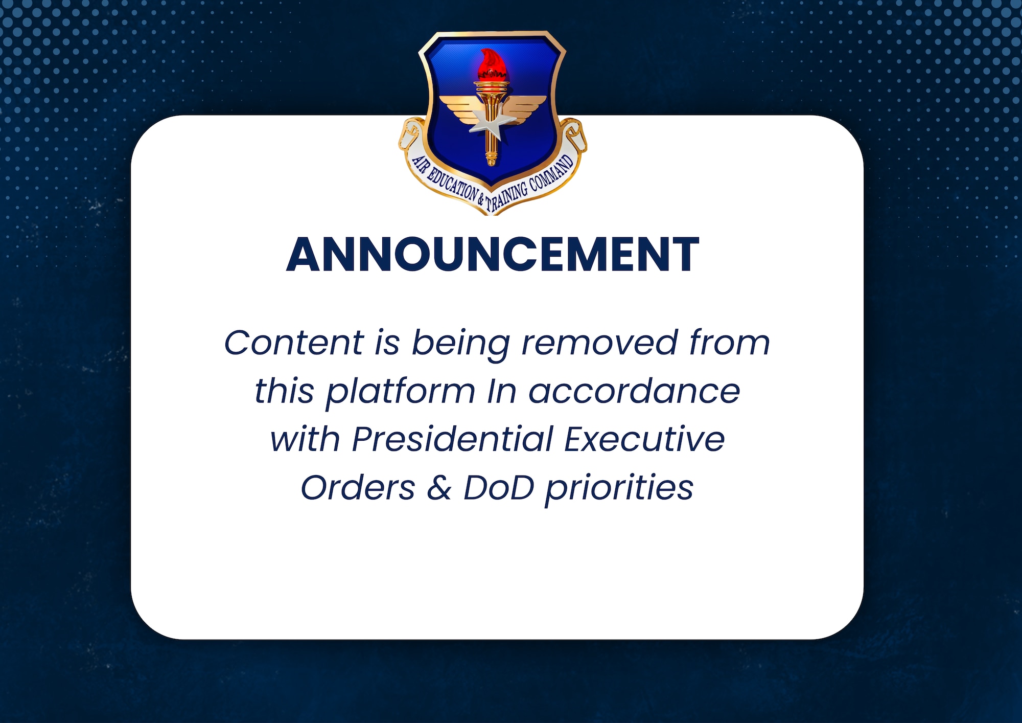text on blue background with AETC shield at top