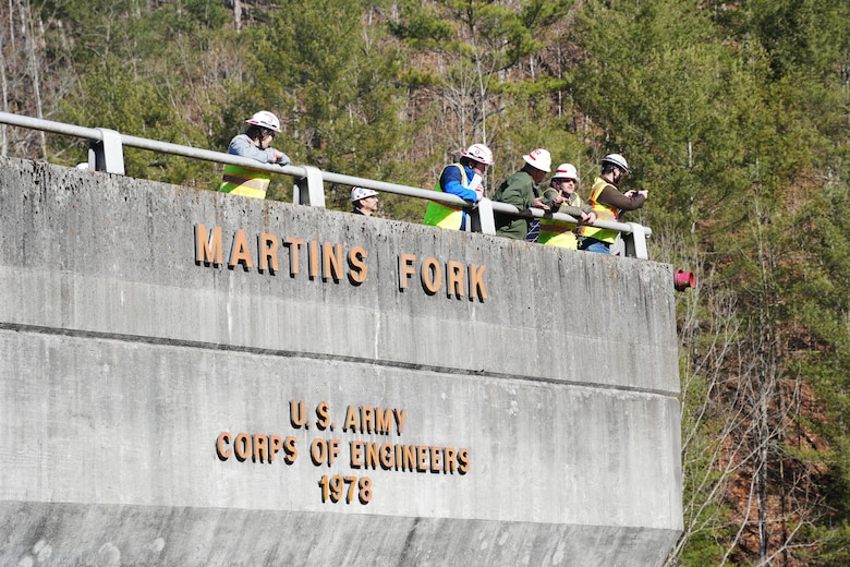 U.S. Army Corps of Engineers Nashville District officials inspect Martins Fork Dam in Smith, Kentucky on Feb. 25, 2025 after a recent high water event. The special dam inspection determined that the dam remains in solid condition.