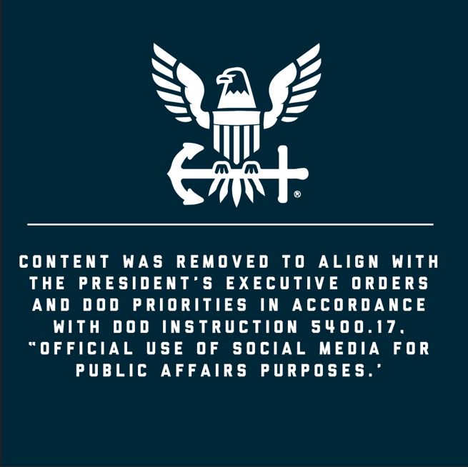Content was removed to align with the President's Executive Orders and DoD priorities in accordance with DoD Instruction 5400.17