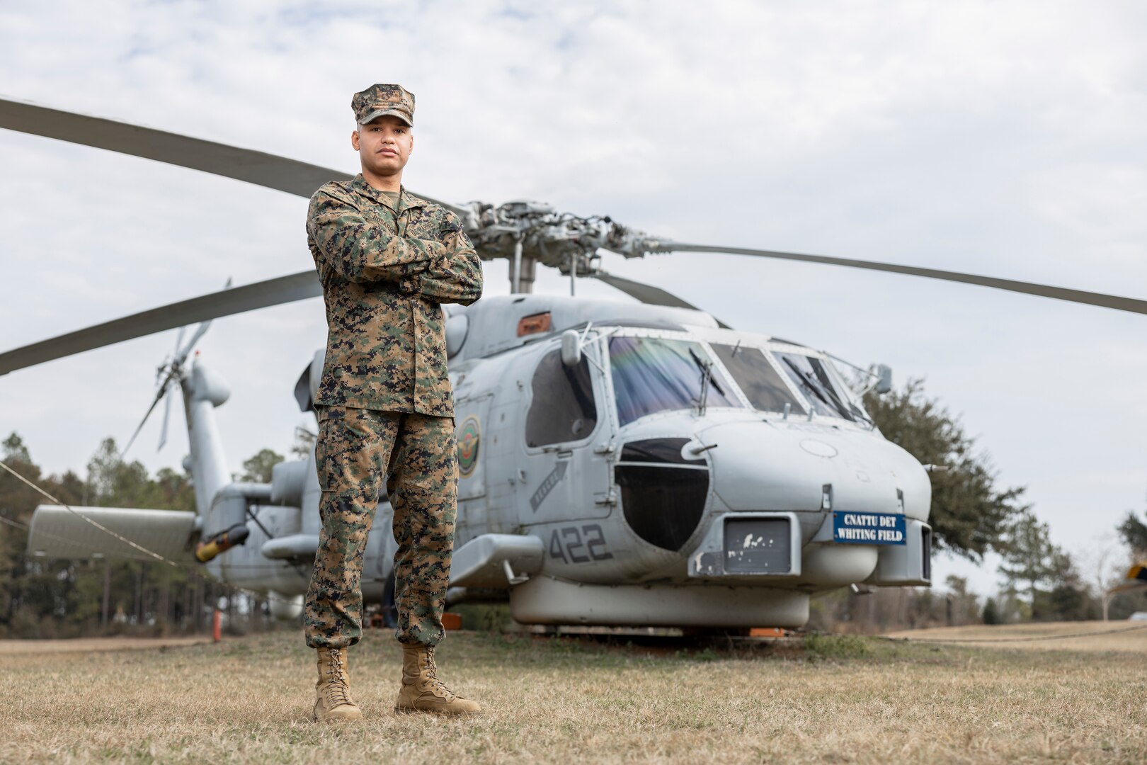 Aviation Supply Officer 2nd Lt. Anthony Rosario, assigned to the Center for Naval Aviation Technical Training (CNATT) Detachment Whiting Field, poses for a portrait at Naval Air Station Whiting Field in Milton, Florida, Feb. 5, 2025. CNATT Det. Whiting Field supports the Navy's mission by delivering specialized technical training to aviation professionals. (U.S. Navy Photo by Public Affairs Specialist Austen McClain)