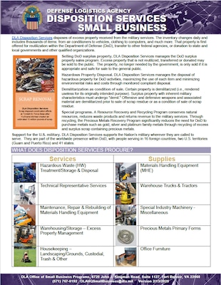 Disposition Services brochure provides procurement opportunities, major spend patterns, and contact information.