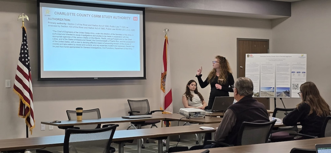 U.S. Army Corps of Engineers (USACE) Savannah District Water Resources Planner Summer Wright provides an overview of the multi-district Charlotte County Coastal Storm Risk Management (CSRM) study to Manasota Key residents and stakeholders.