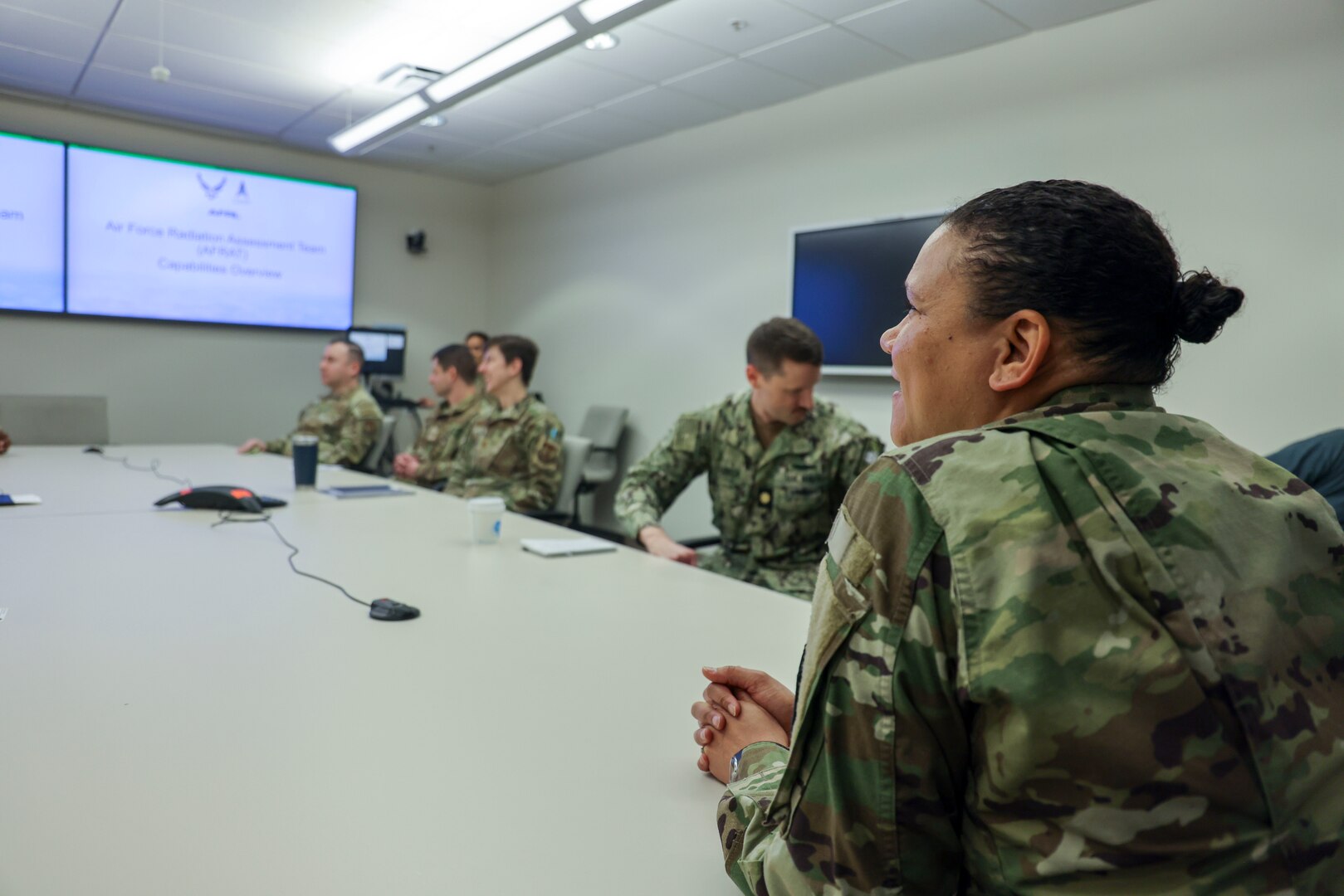 250226-N-FD648-1073 WRIGHT PATTERSON AFB, OH – U.S. Army Brig. Gen. Tanya McGonegal, Joint Task Force - Civil Support, commander, speaks to an Air Force Radiation Assessment Team training class at Wright-Patterson AFB, Ohio, Feb. 26, 2025. The JTF-CS commander met with AFRAT to better understand its partnership and strengthen their relationship as interagency partners. (U.S. Navy photo by Mass Communication Specialist 2nd Class Ryan Walvoord)