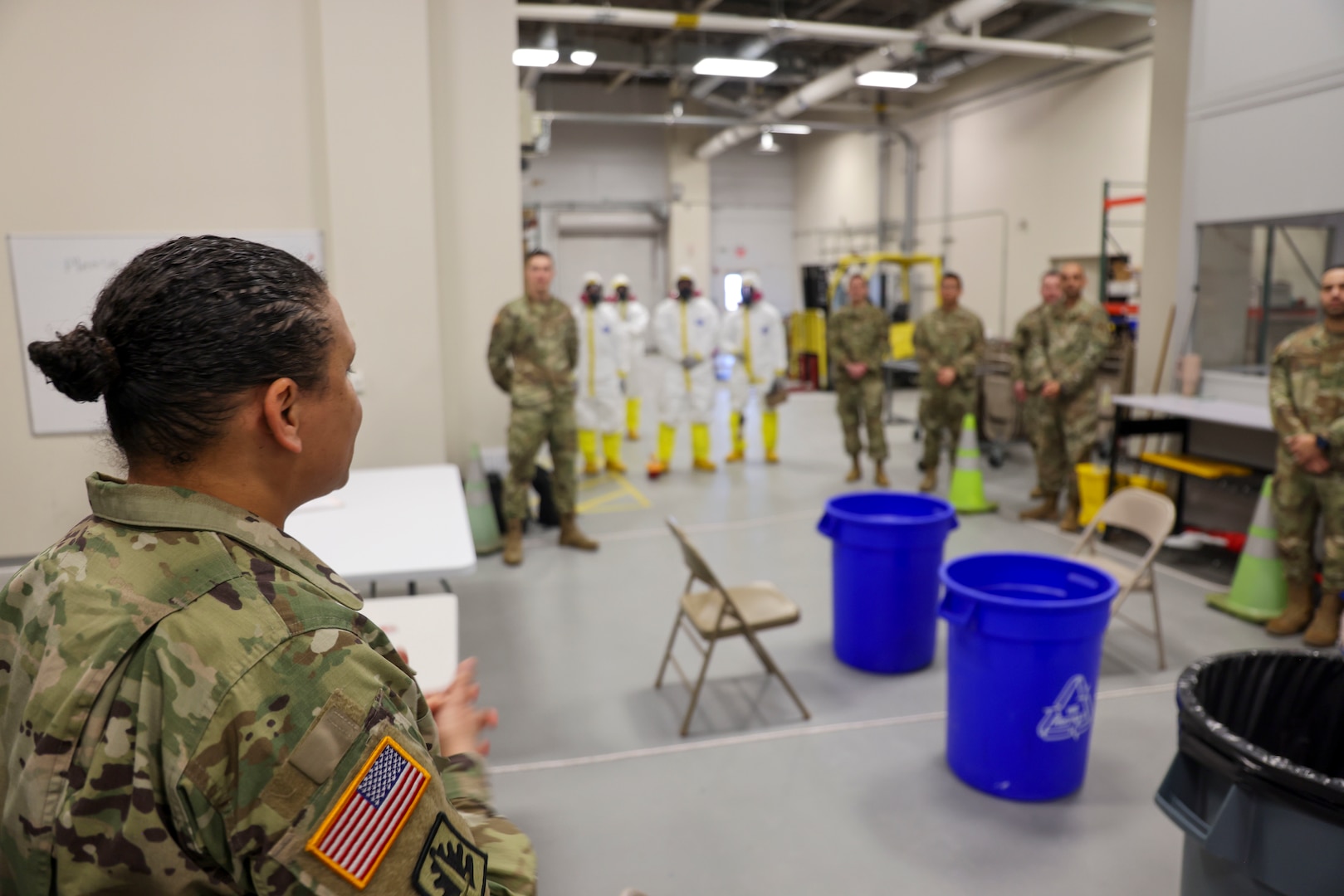 250226-N-FD648-1073 WRIGHT PATTERSON AFB, OH – U.S. Army Brig. Gen. Tanya McGonegal, Joint Task Force - Civil Support, commander, speaks to an Air Force Radiation Assessment Team training class at Wright-Patterson AFB, Ohio, Feb. 26, 2025. The JTF-CS commander met with AFRAT to better understand its partnership and strengthen their relationship as interagency partners. (U.S. Navy photo by Mass Communication Specialist 2nd Class Ryan Walvoord)