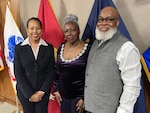 DLA Troop Support Deputy Commander Kishayra Lambert poses with two civilian retirees, Anna White and Tyrone Lyles during a ceremony celebrating their careers, Feb. 27. White retired from the Medical supply chain with 19 years of service and Lyles retired from the Small Business office after serving 40 years with the federal government.