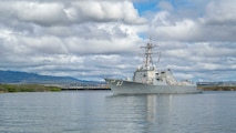 231013-N-EI510-1221 PEARL HARBOR (Oct. 13, 2023) -- Arleigh Burke-class guided-missile destroyer USS Chung-Hoon (DDG 93) gets underway from Joint Base Pearl Harbor-Hickam in preparation for exercise Black Widow, Oct. 13, 2023. Black Widow is the premier tactical development exercise for U.S. undersea forces, which integrates submarines, surface ships, and aircraft into a cohesive multi-domain team to track and engage simulated adversary submarines. (U.S. Navy photo by Mass Communication Specialist 1st Class Scott Barnes)