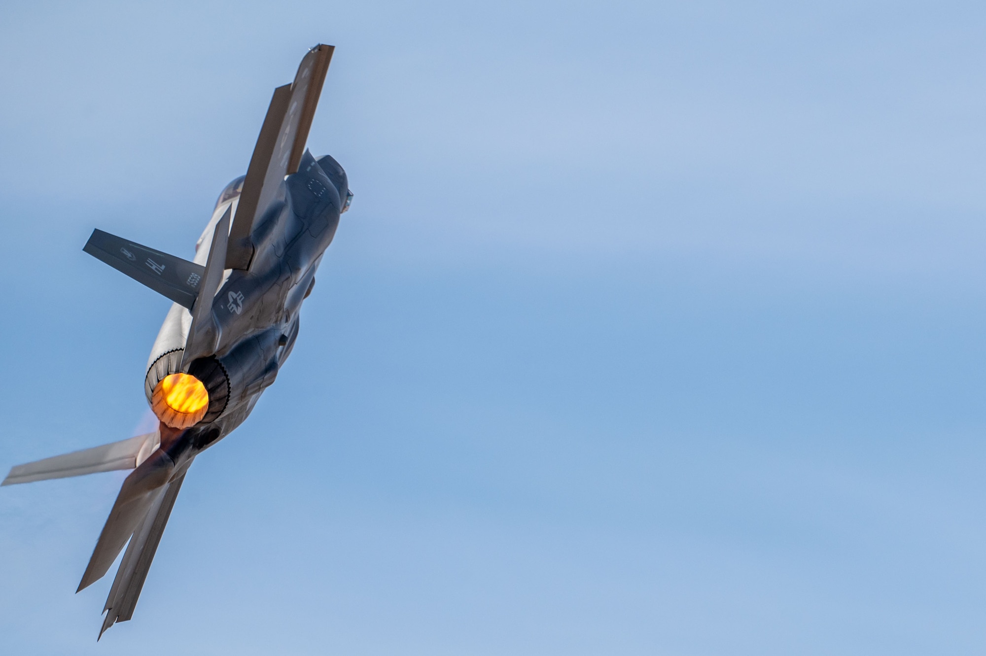 A U.S. Air Force F-35A Lightning II aircraft flies during the Heritage Flight Training Course at Davis-Monthan Air Force Base, Arizona, Feb. 28, 2025. As the Air Force’s newest fifth-generation fighter, the F-35 is a multi-role, all-weather attack fighter. (U.S. Air Force photo by Senior Airman Jasmyne Bridgers-Matos)