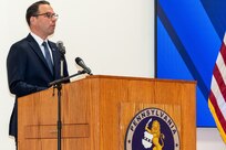Pennsylvania Gov. Josh Shapiro speaks at a ceremony Feb. 28, 2025, at Fort Indiantown Gap, Pa., during which Maj. Gen. John Pippy was sworn in as Pennsylvania’s 55th adjutant general and promoted to his current rank. (Pennsylvania National Guard photo by Wayne V. Hall)